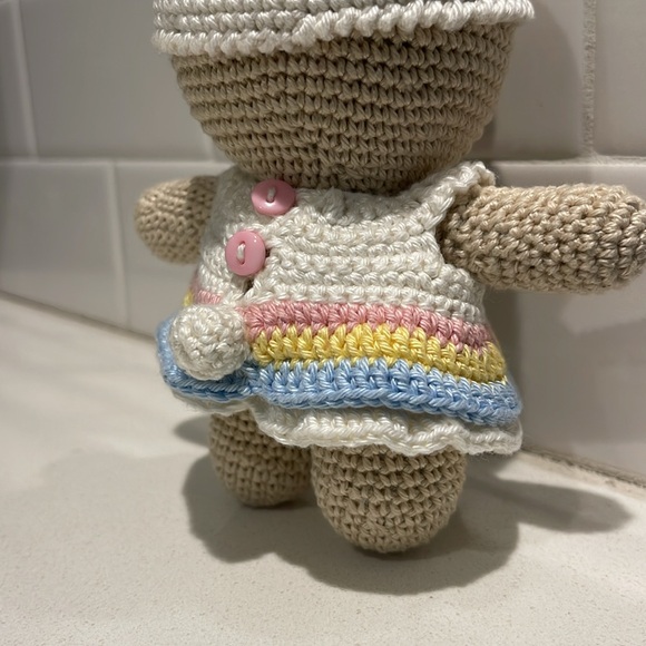 Handcrafted Doll in Bunny Rabbit Dress Easter Holiday Decor Crochet Toy Spring - Picture 9 of 12